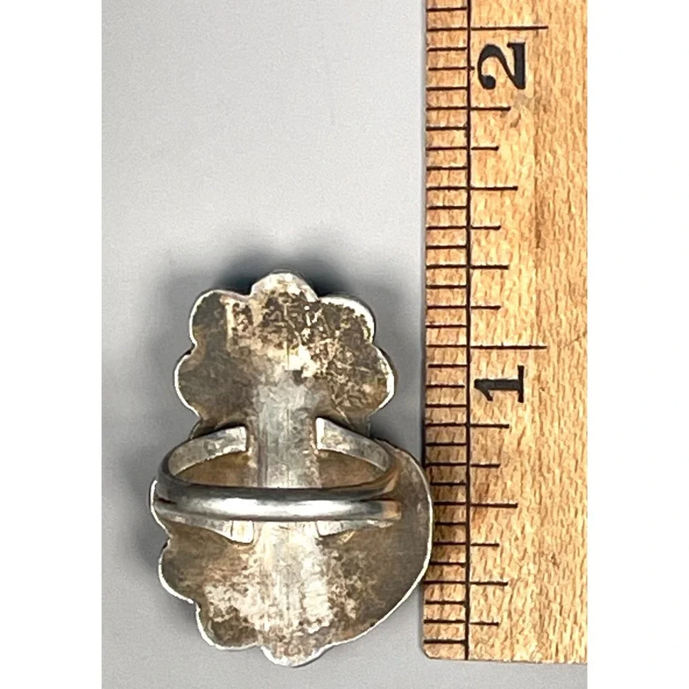 Navajo Sterling Silver Turquoise Coral Ring Handmade Split Shank Size 7.25